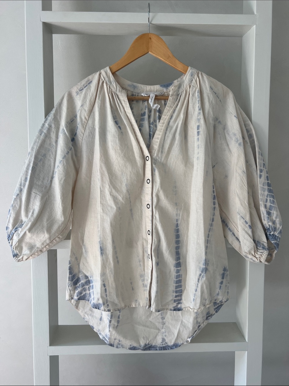 Apiece Apart shibori tie dye linen-cotton blend blouse